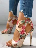 Allover Floral Ankle Strap Sandals