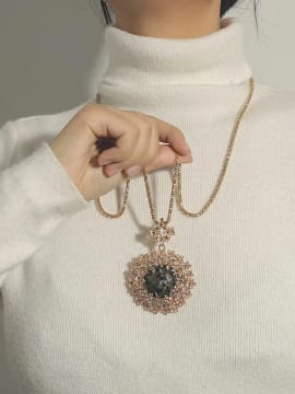 Rhinestone Flower Charm Necklace