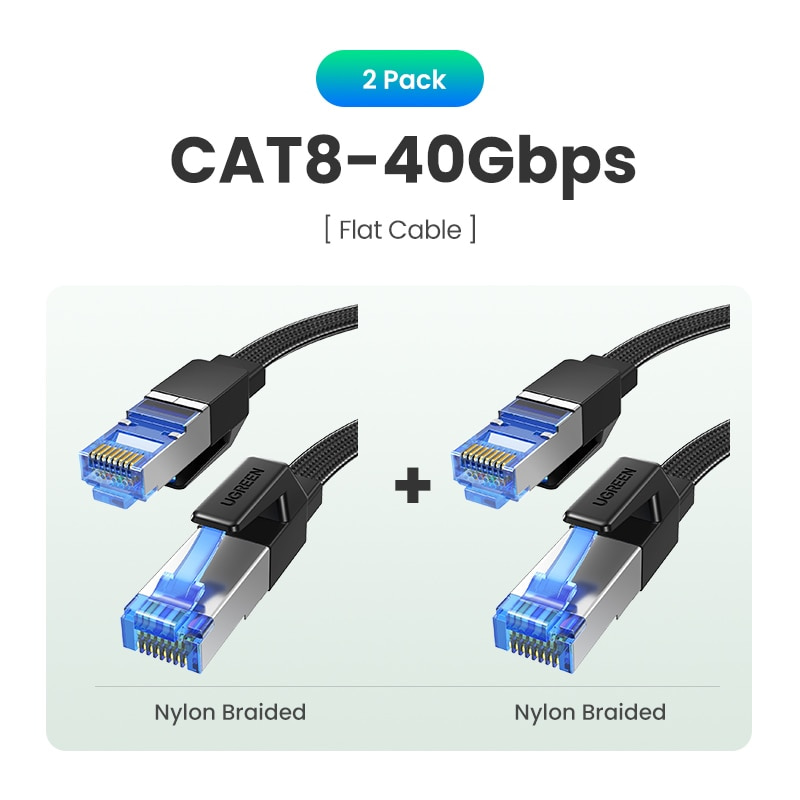 Ugreen Cat8 Cat7 Ethernet Flat Braided Cable RJ45 40Gbps Network Lan Cord  .5m-5m