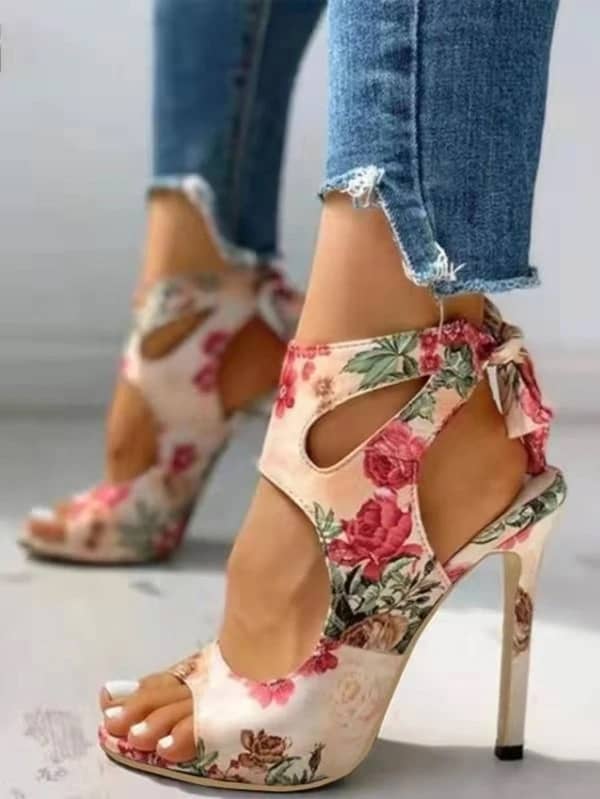 Allover Floral Ankle Strap Sandals